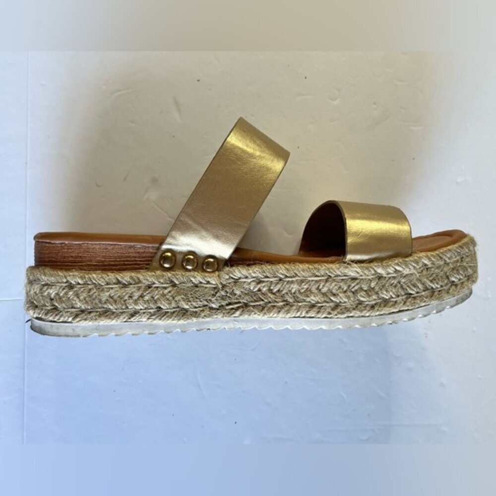 Lily Morgan Gold Espadrille Platform Sandals with Double Straps, Size 8 - Picture 7 of 10